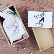 Zestaw Ex Libris z grafiką kota na prezent dla mola książkowego