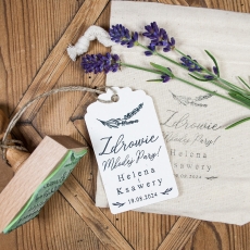 Stempel ślubny z tekstem Na zdrowie, lawenda