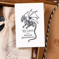 Zestaw Prezentowy - Drewniana Pieczątka Ex Libris z Motywem Smoka
