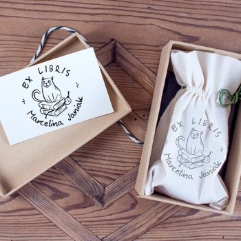 Stempel Ex Libris, kot na książkach - zestaw na prezent