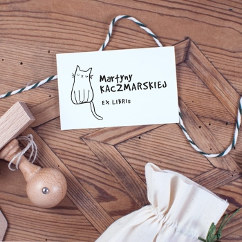 Drewniana pieczątka exlibris z kotem