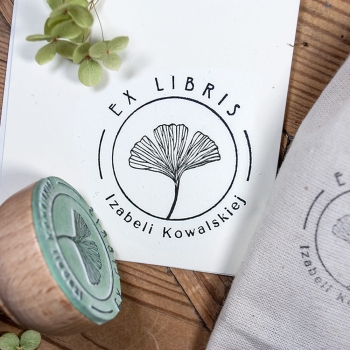 Drewniany stempel ex libris, miłorząb