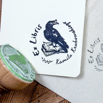 Drewniany stempel ex libris, kruk