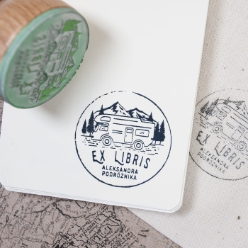 Drewniany stempel exlibris, kamper