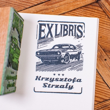 Stempel ex libris samochód retro - pieczątka do książek