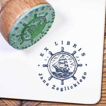 Ex Libris Statek Żaglowiec – Drewniany stempel marynistyczny do książek