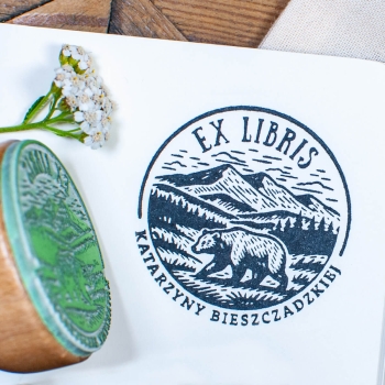 Stempel Ex Libris Bieszczady - Pieczątka z niedźwiedziem
