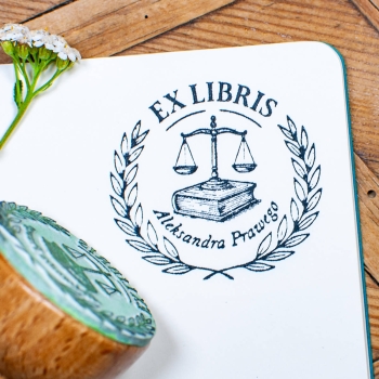 Pieczątka Ex Libris z wagą - Drewniany stempel do książek