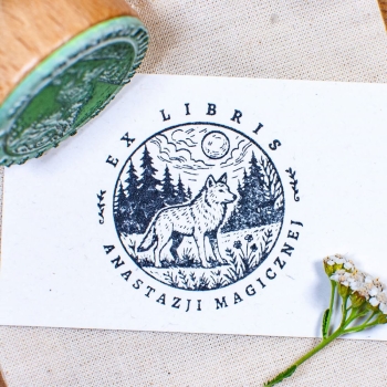 Pieczątka Ex Libris wilk - Personalizowany stempel do książek