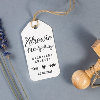 Stempel ślubny z napisem "Zdrowe Młodej Pary" 