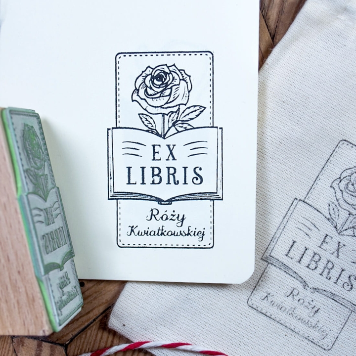 Stempel exlibris, róża z książką