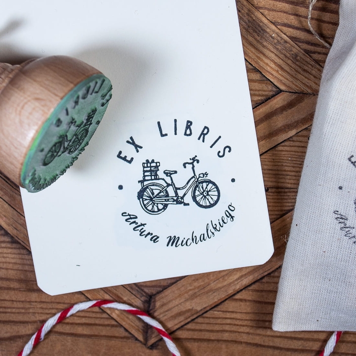 Pieczątka ex libris do książek, rower