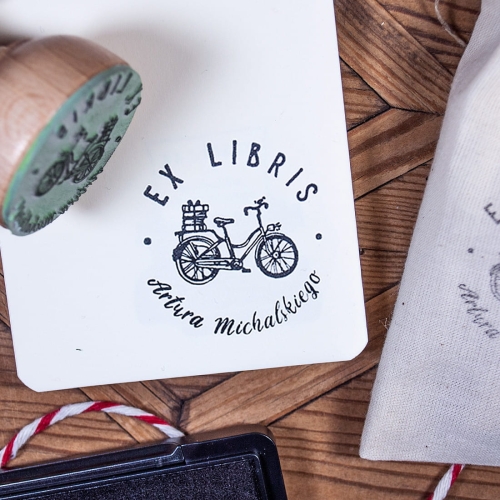 Stempel Ex Libris do książek, rower - zestaw na prezent