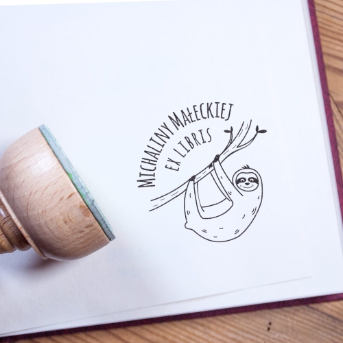 pieczątka ex libris z motywem leniwca