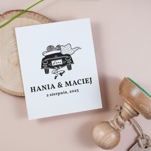 Stempel ślubne auto z Parą Młodą