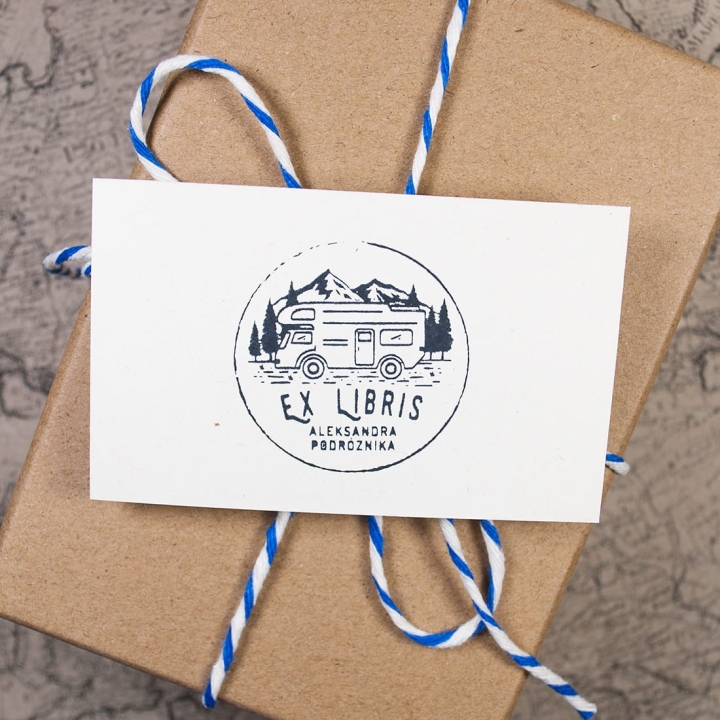 personalizowany ex libris, wzór z kamperem