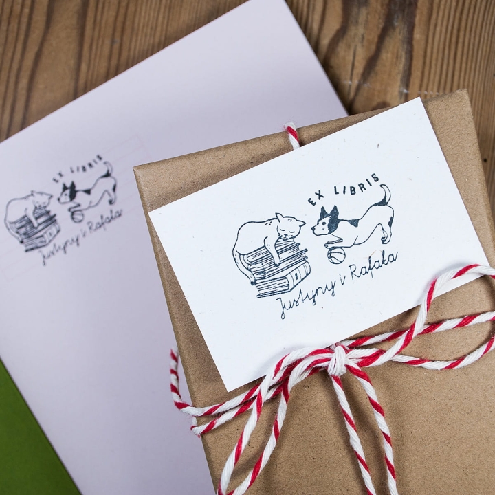 ekslibris z psem i kotem