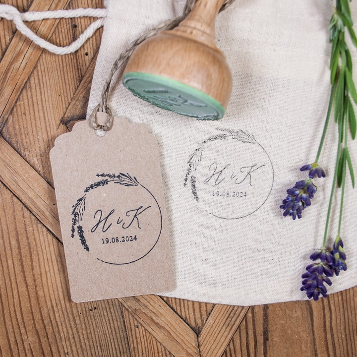 Stempel ślubny z inicjałami - motyw lawendy
