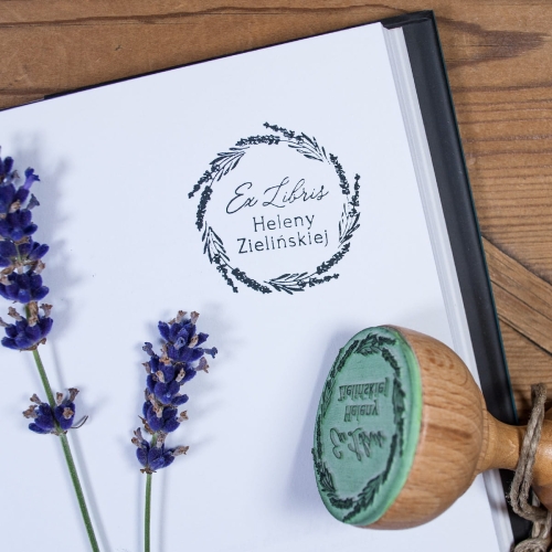 Pieczątka ex libris, lawendowy wianek