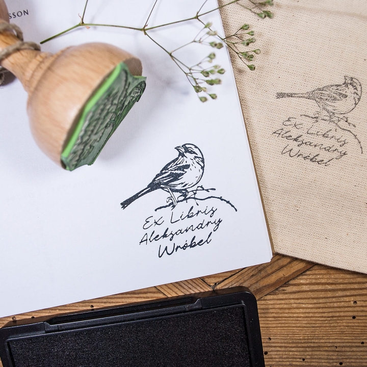 Exlibris, ptaszek na gałęzi - zestaw na prezent