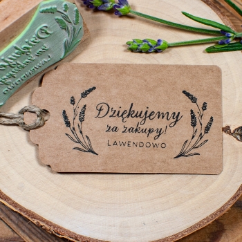 Pieczątka Drewniana z Napisem "Dziękujemy za zaufanie" i Motywem Lawendy - Personalizowana Nazwą Pracowni