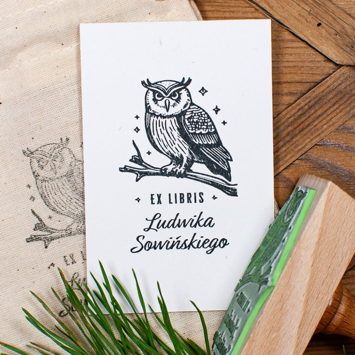 Stempel Ex Libris z Motywem Puchacza - Pieczątka do Książek