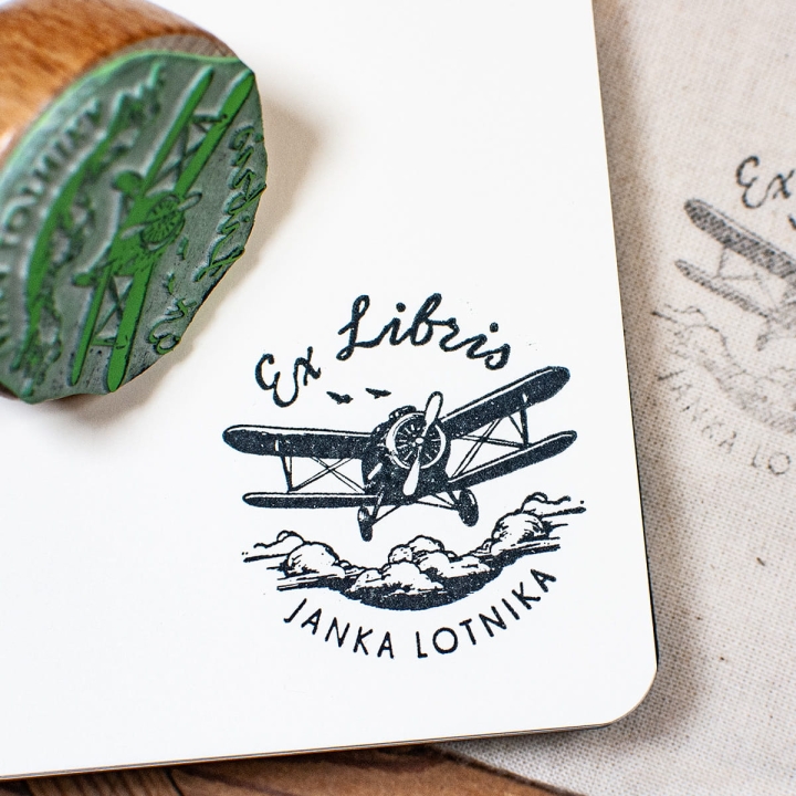 Drewniana Pieczątka Ex Libris, Samolot