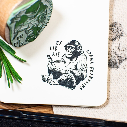 exlibris z małpą