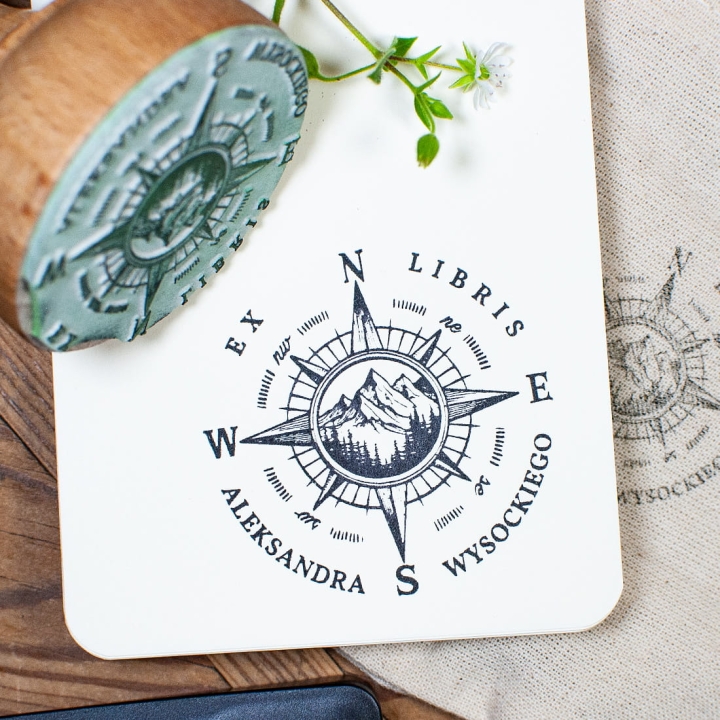 Ex libris personalizowany, róża wiatrów, na prezent