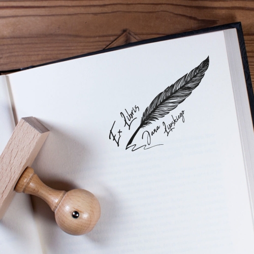 Pieczątka ex libris z piórem do pisania