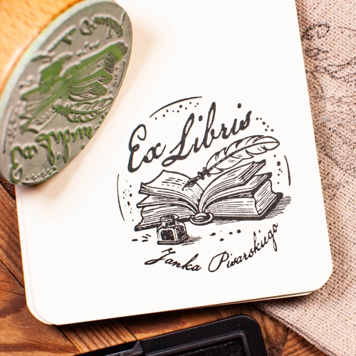 Ex Libris XL Na Prezent, stempel 50mm, kałamarz