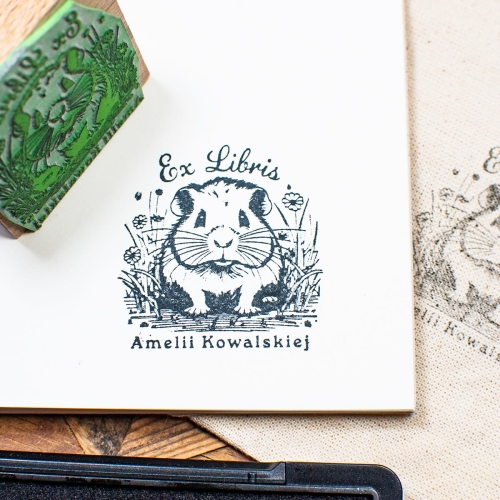 Ex libris stempel ze świnką morską - zestaw prezentowy retro