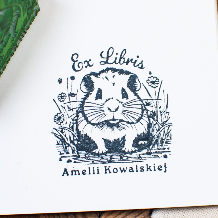 Ex libris pieczątka ze świnką morską - personalizowany stempel do książek