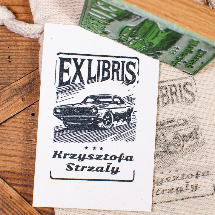 Ekslibris z klasycznym samochodem retro