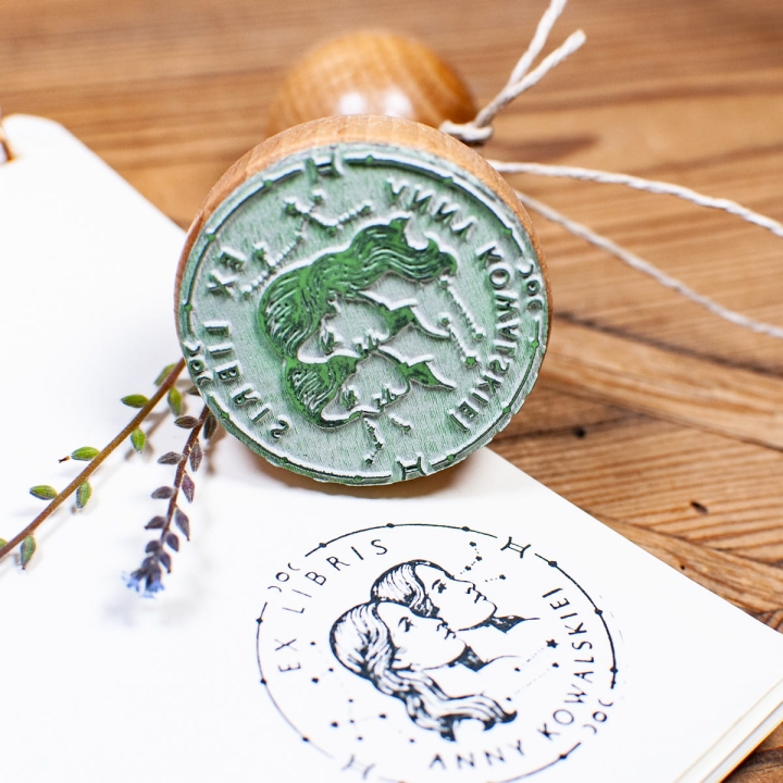Zodiakalny ex libris Bliźnięta - stempel do książek