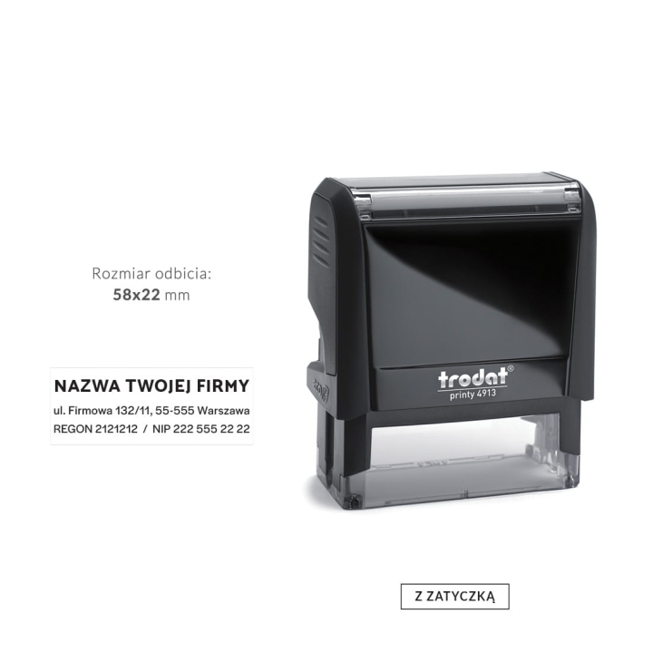 Pieczątka firmowa Trodat 4913 – pieczątka 3-wierszowa z danymi firmy: nazwa, adres, NIP