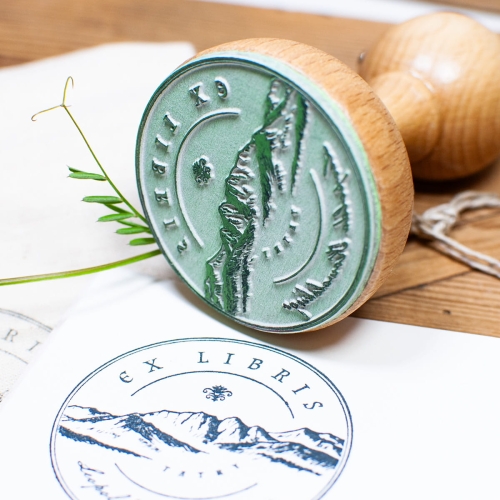 Personalizowany stempel ex libris z motywem gór - prezentowy zestaw z Tatr
