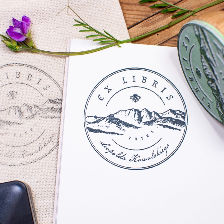 Stempel ex libris z Tatr w zestawie retro - gotowy do wręczenia jako prezent