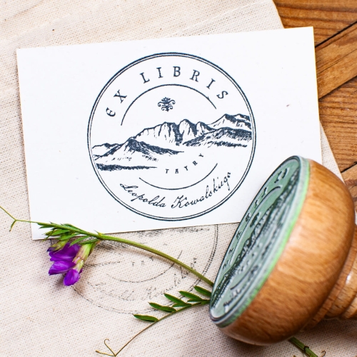 Personalizowana pieczątka ex libris z motywem Tatr do oznaczania książek