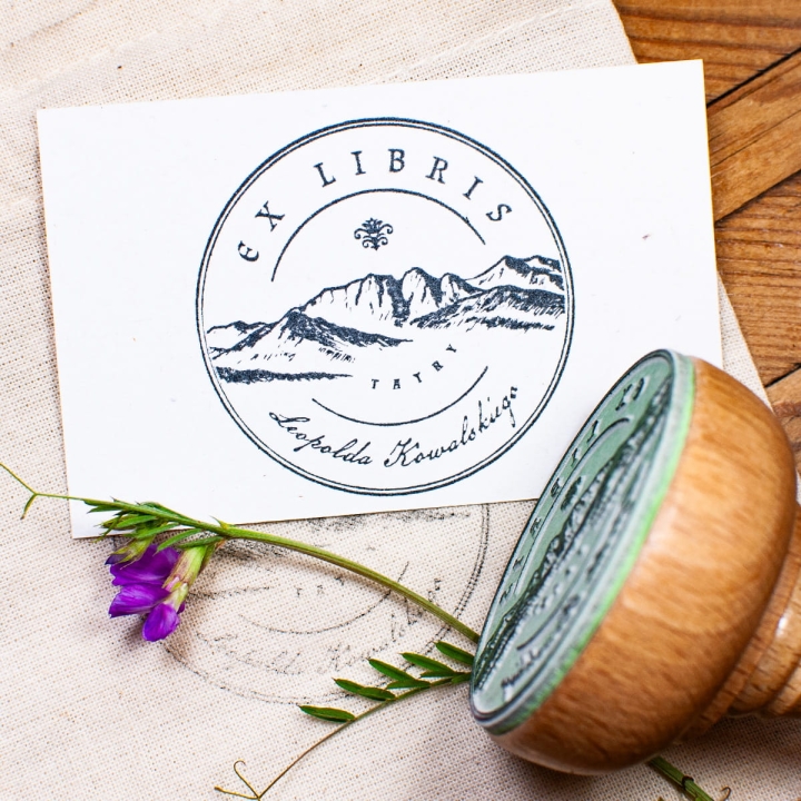 Personalizowana pieczątka ex libris z motywem Tatr do oznaczania książek