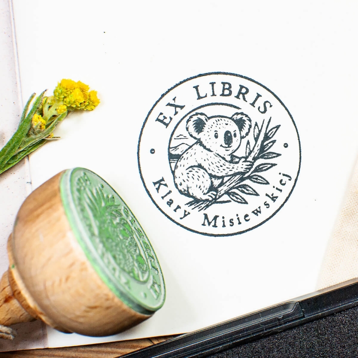 Ex Libris z koalą – stempel z personalizacją w pudełku retro