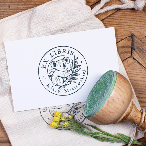 Drewniana pieczątka Ex Libris Koala – personalizowany stempel do oznaczania książek