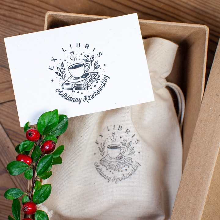 zestaw exlibris filiżanka kawy z czekoladą