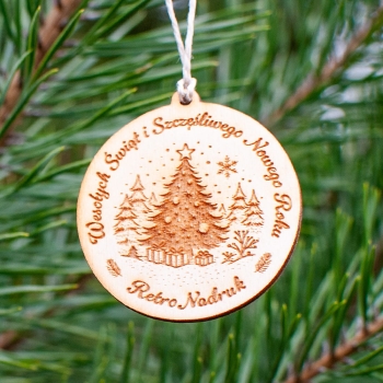 Zawieszka świąteczna z drewna - Wesołych Świąt i Szczęśliwego Nowego Roku