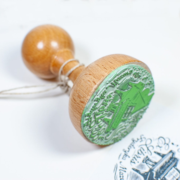Drewniany stempel ex libris z fortepianem
