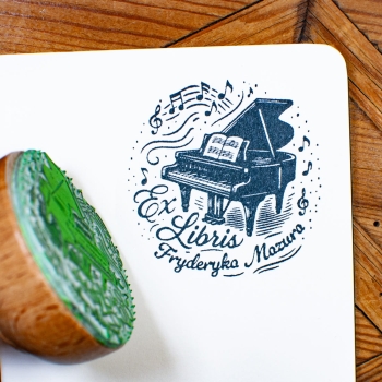 Stempel ex libris do książek, fortepian