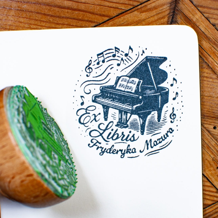 Stempel ex libris z motywem fortepianu
