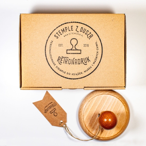 Drewniany stempel firmowy 10 cm średnicy