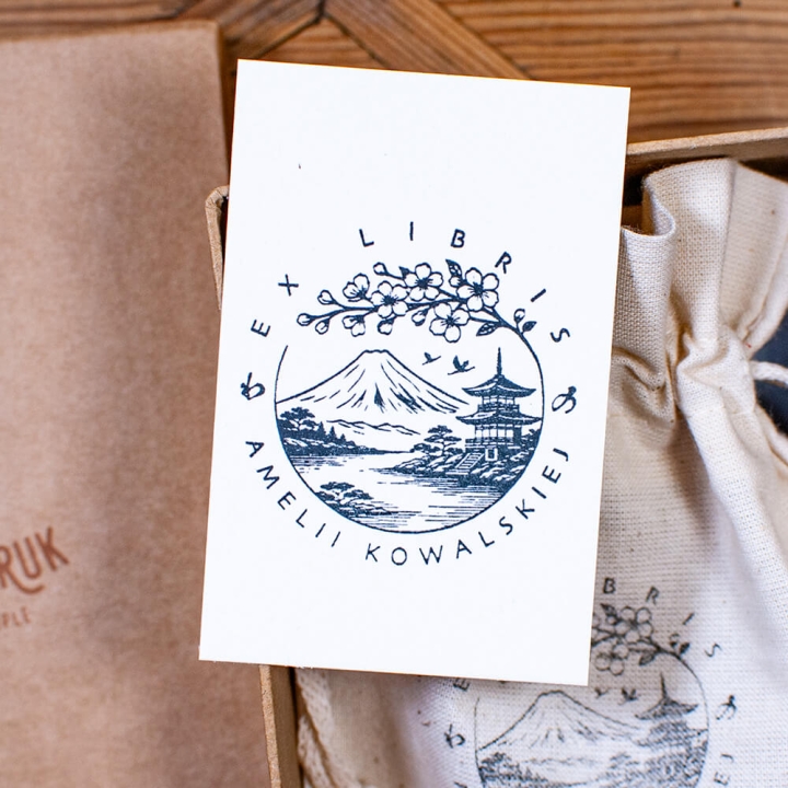 ex libris japonia personalizowany stempel do książek w zestawie na prezent