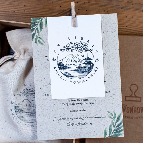 stempel ex libris japonia zestaw z poduszką i woreczkiem w pudełku prezentowym